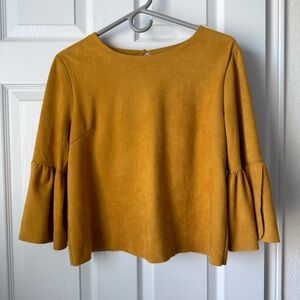 Altar’d State Mustard Bell Sleeve Blouse Small Suede Feel Boho Top